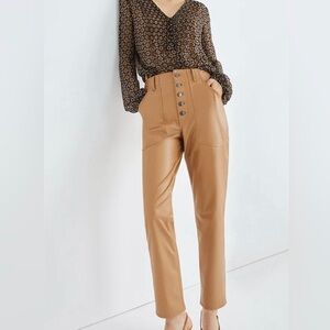Veronica Beard Arya Cargo Straight Leg Vegan Leather Pants Cognac Sz 28 …